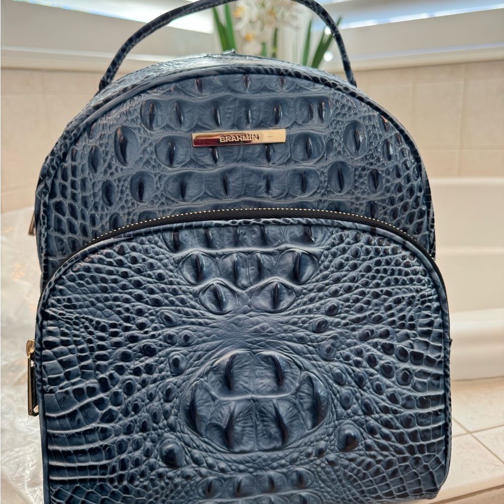 Brahmin Blue Croc-Embossed Leather Backpack